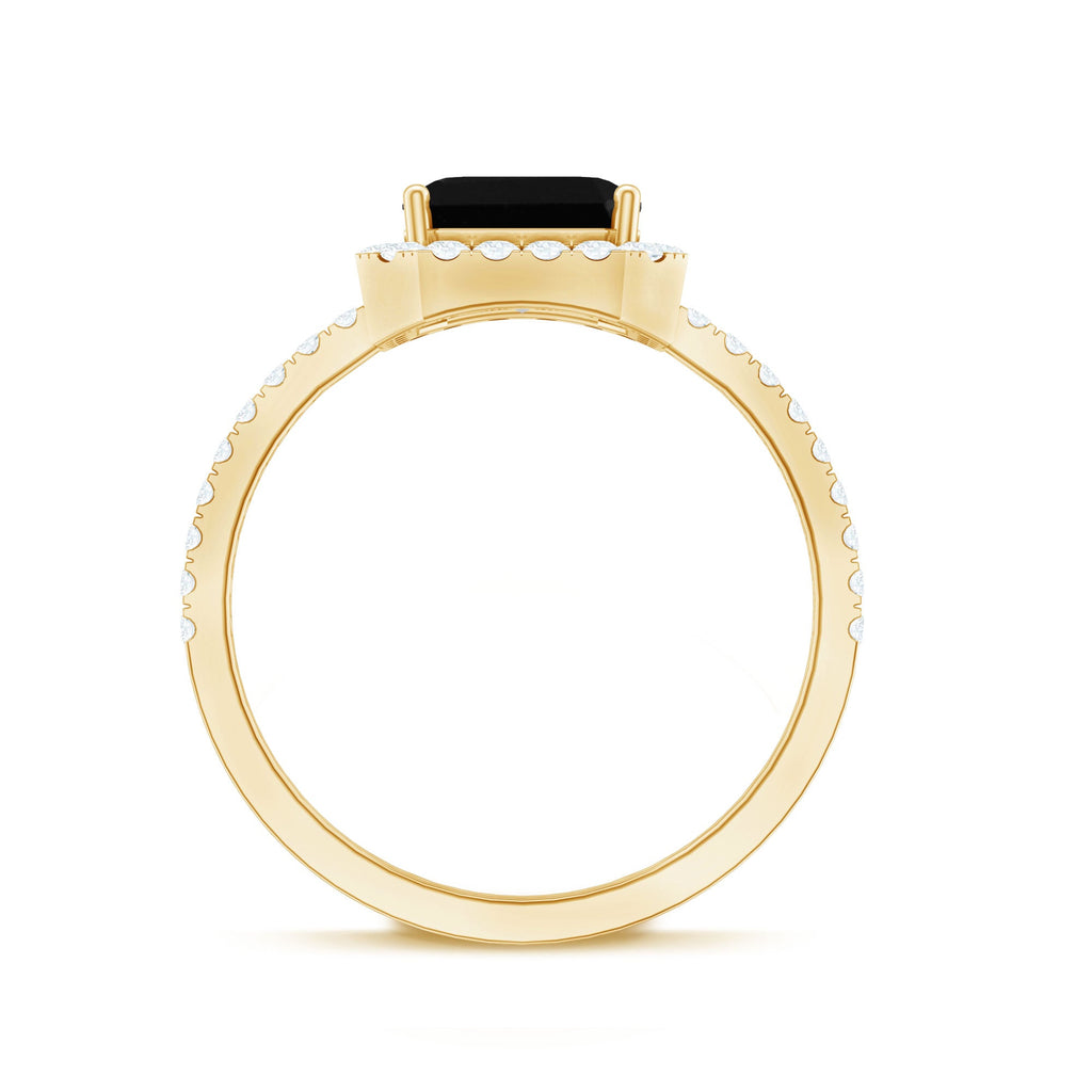Certified Asscher Cut Black Onyx and Diamond Engagement Ring