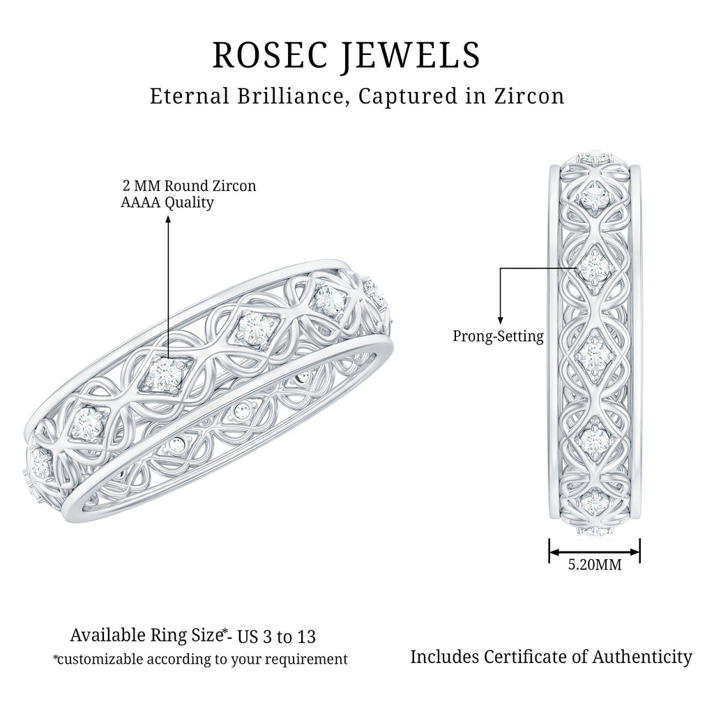 Vintage Inspired Zircon Celtic Knot Full Eternity Band Ring in Gold