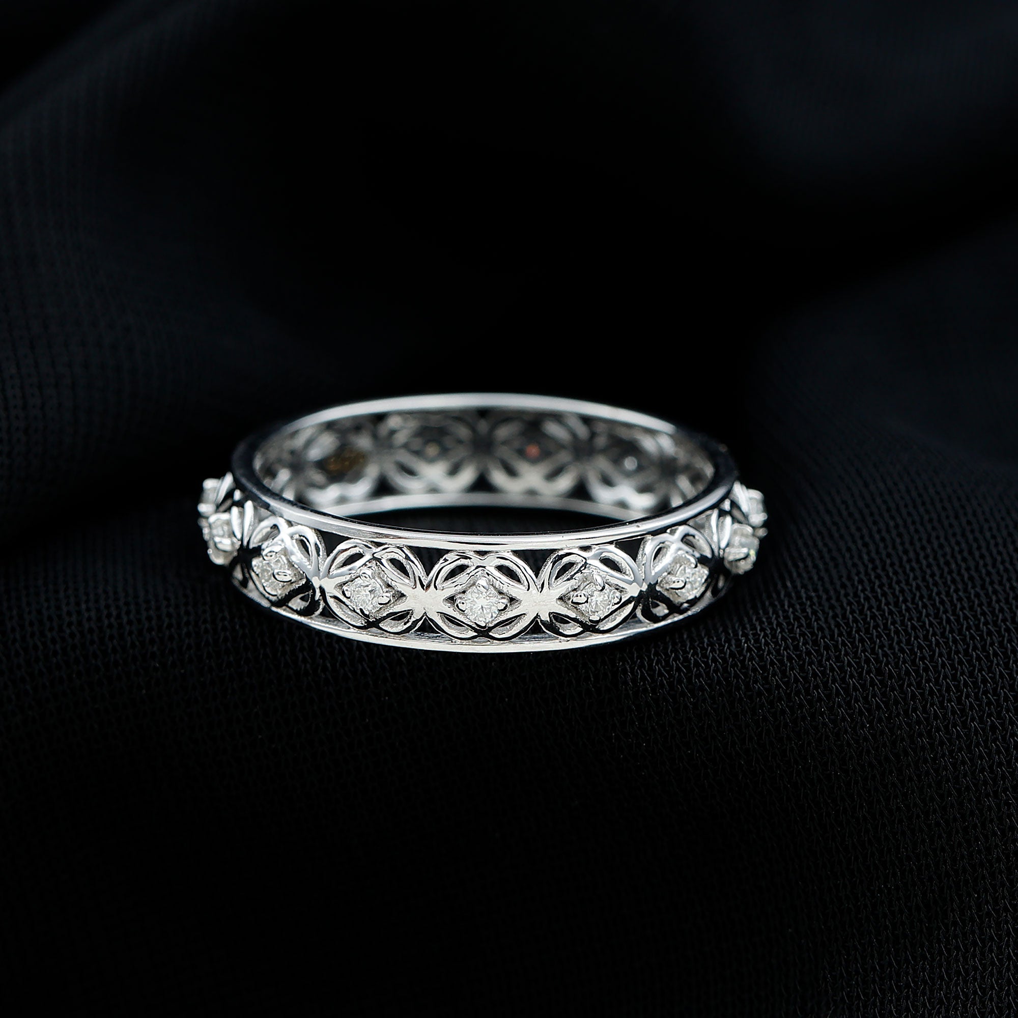 Vintage Inspired Zircon Celtic Knot Full Eternity Band Ring in Gold