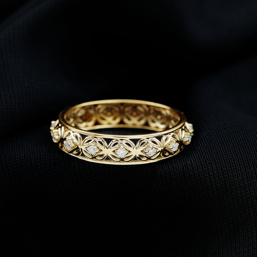 Vintage Inspired Zircon Celtic Knot Full Eternity Band Ring in Gold