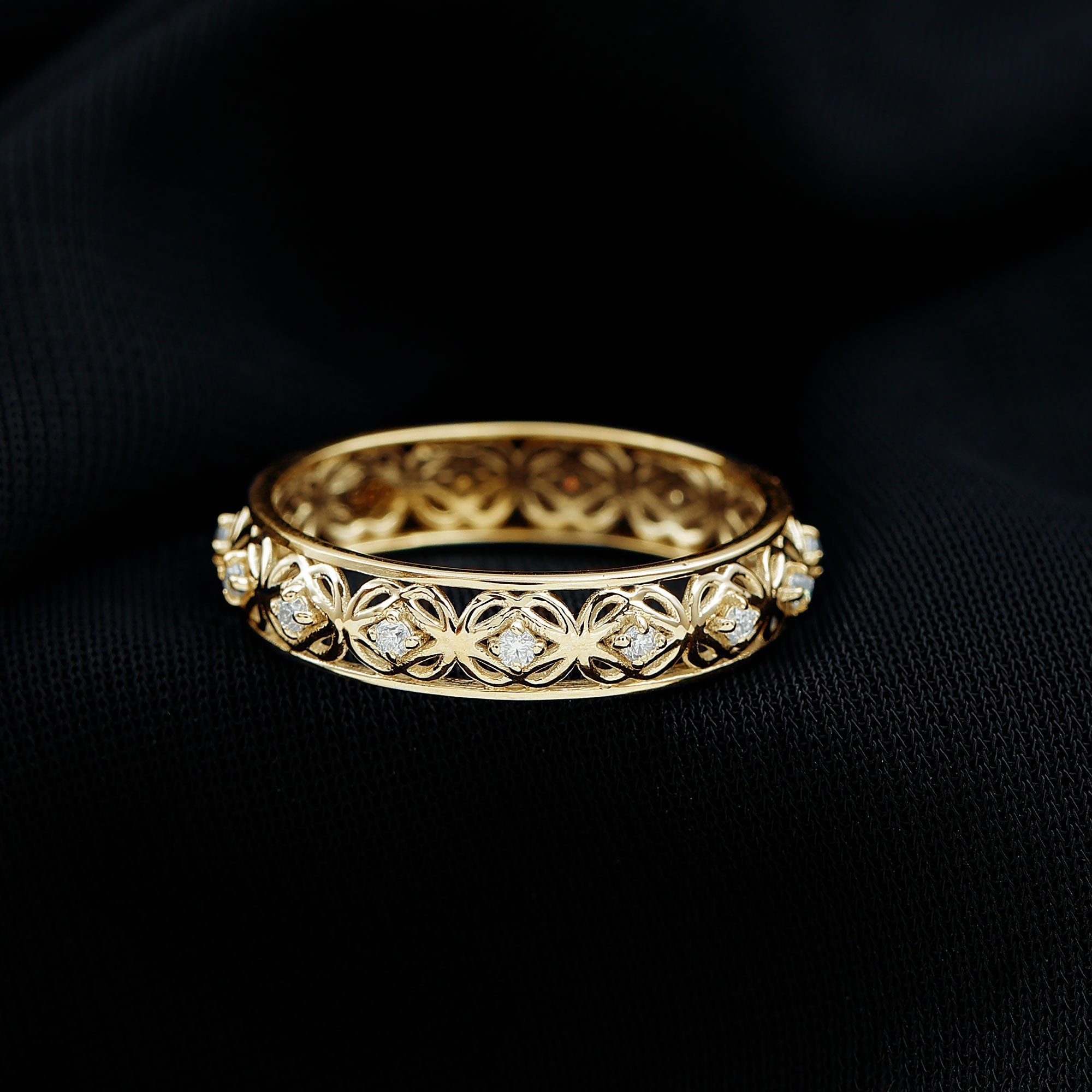 Vintage Inspired Zircon Celtic Knot Full Eternity Band Ring in Gold