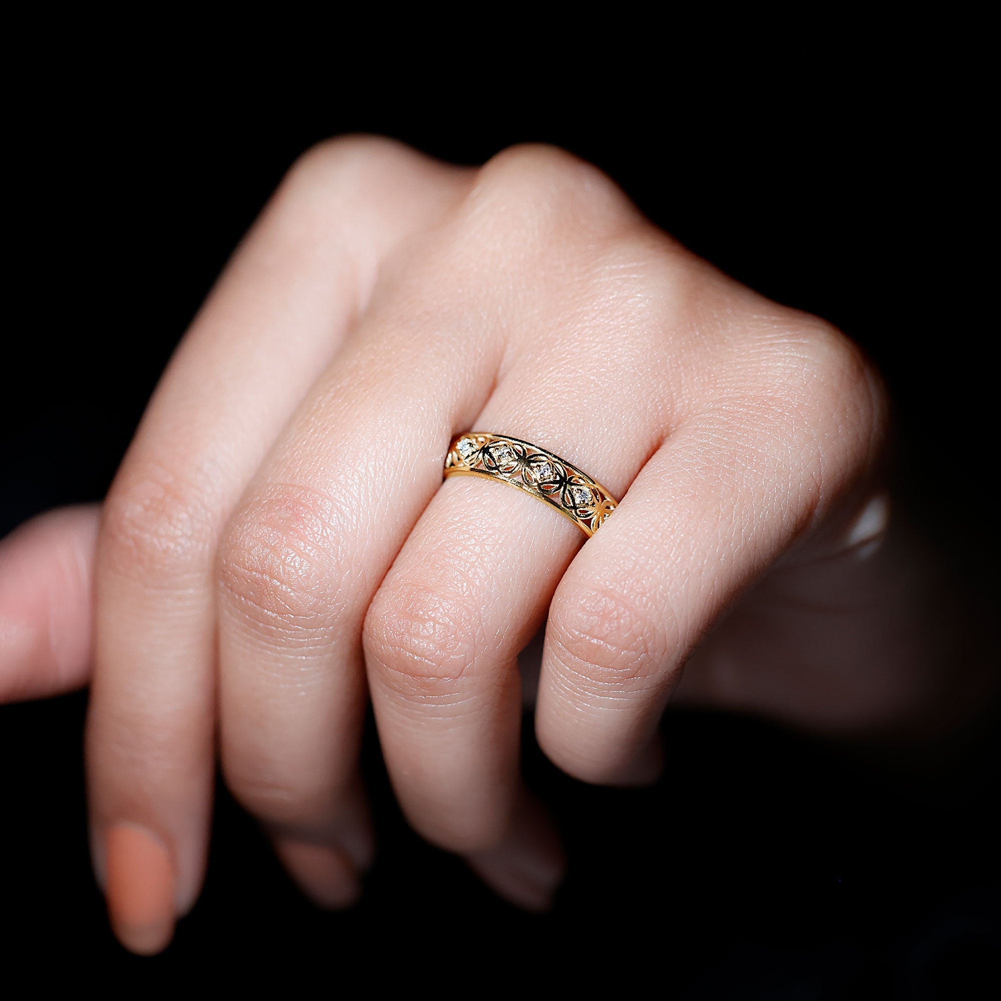 Vintage Inspired Zircon Celtic Knot Full Eternity Band Ring in Gold