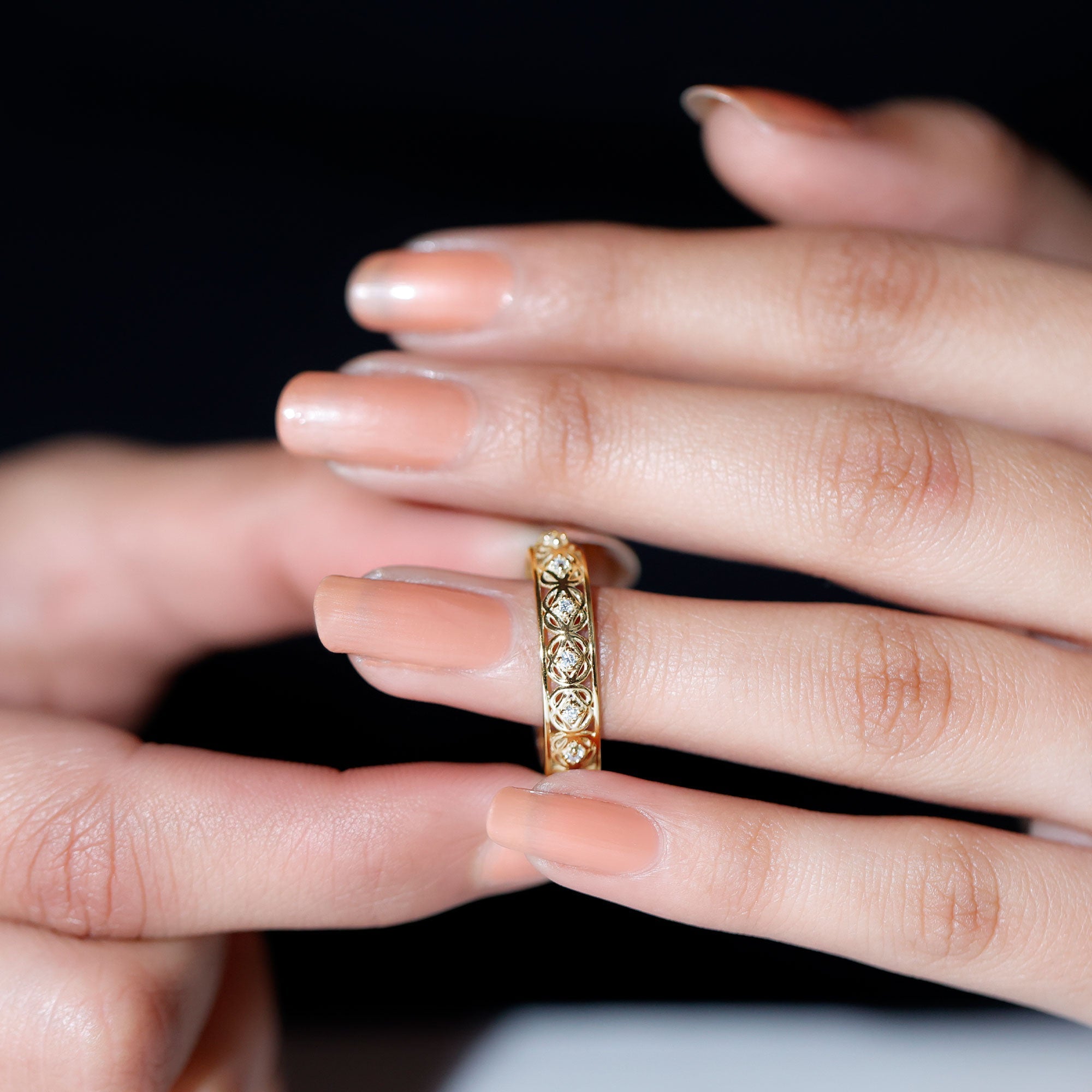 Vintage Inspired Zircon Celtic Knot Full Eternity Band Ring in Gold
