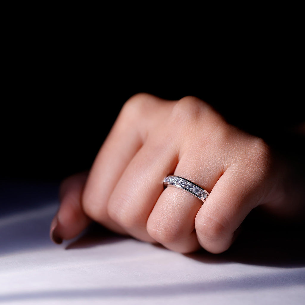 Channel Set Round Cubic Zirconia Full Eternity Band Ring