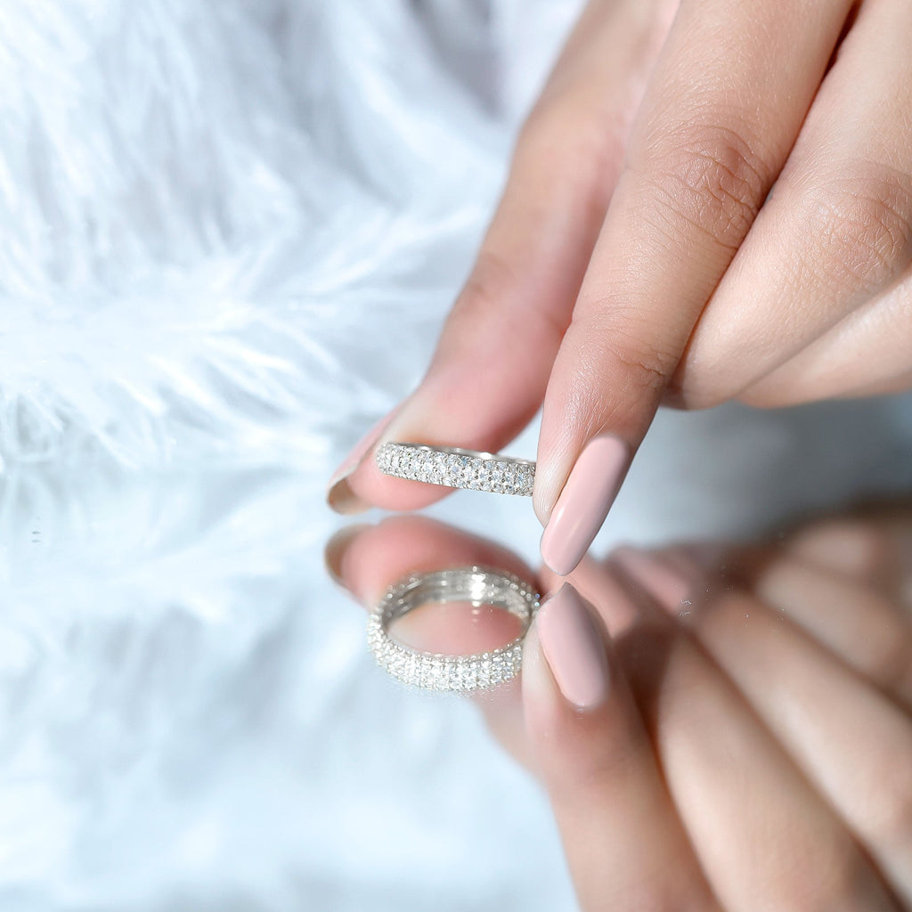 3 CT Simulated Diamond Three Row Eternity Band in Gold