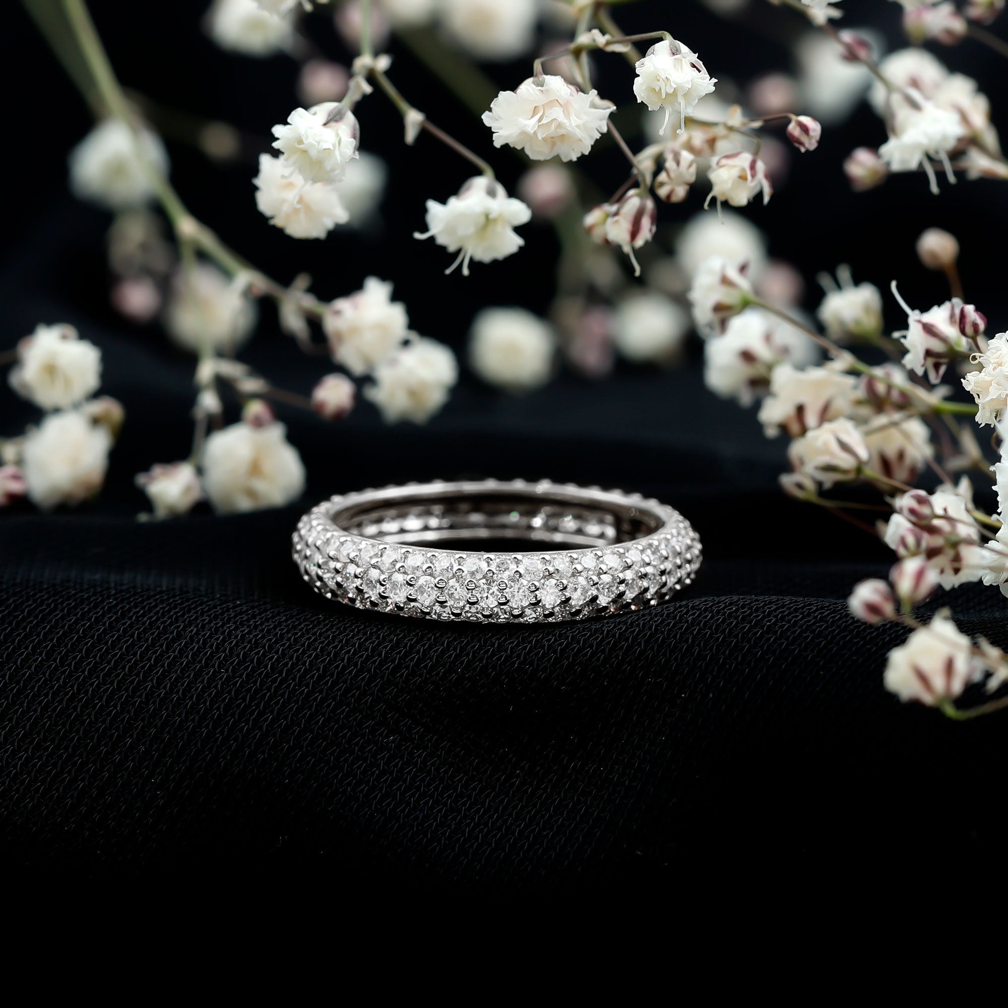 3 CT Simulated Diamond Three Row Eternity Band in Gold