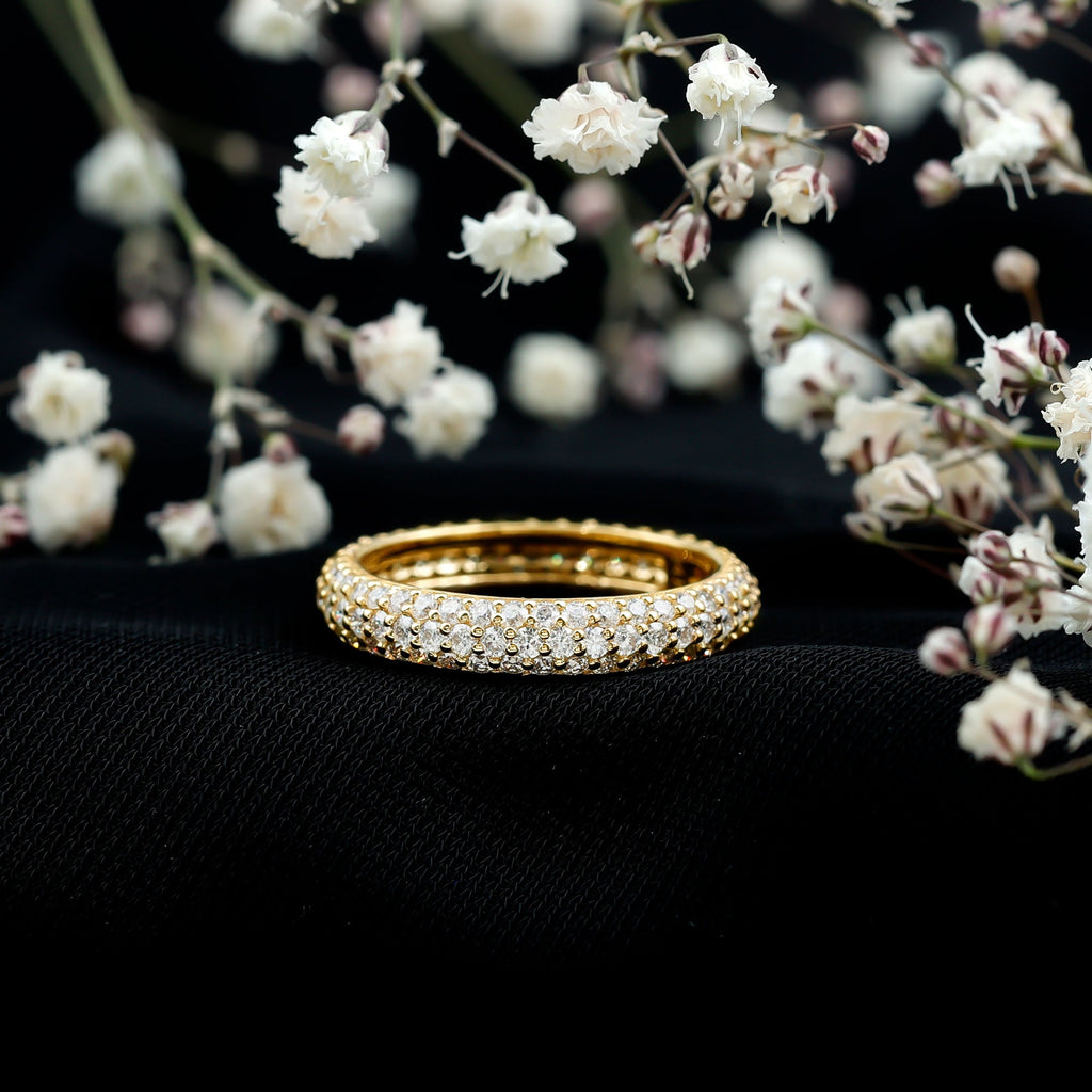 3 CT Simulated Diamond Three Row Eternity Band in Gold