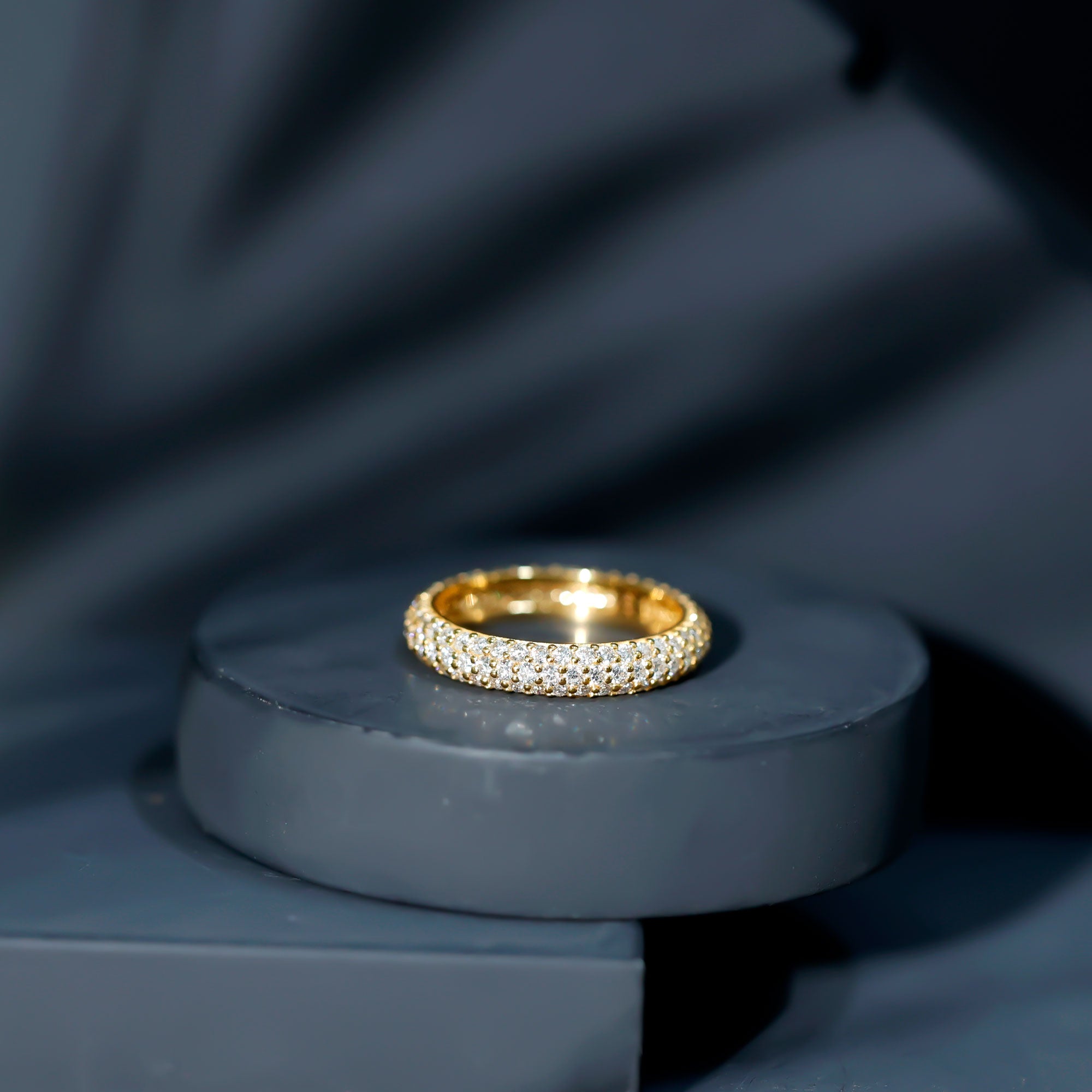 3 CT Simulated Diamond Three Row Eternity Band in Gold