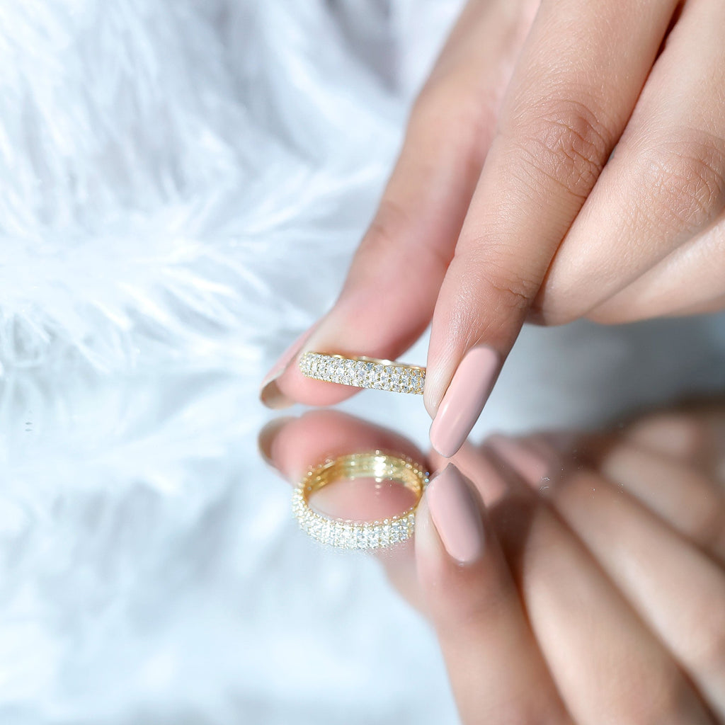 3 CT Simulated Diamond Three Row Eternity Band in Gold
