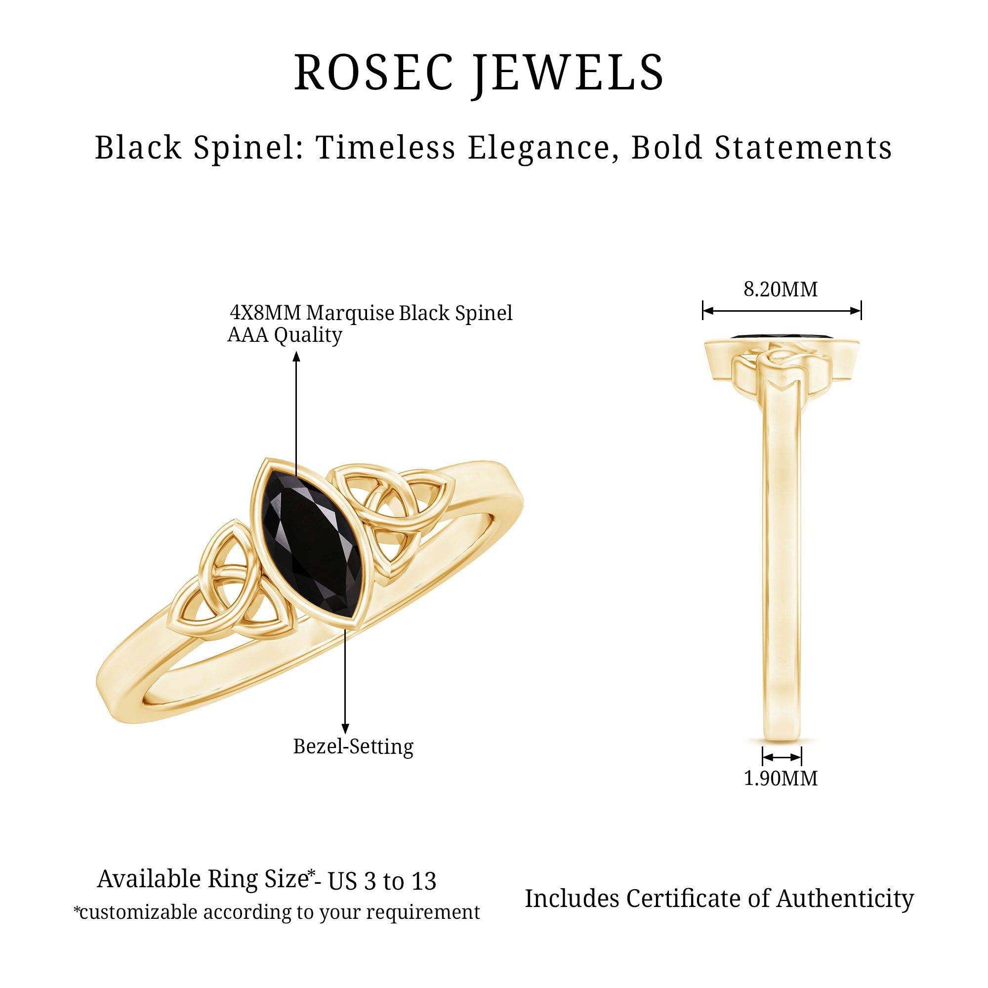 Marquise Shape Black Spinel Solitaire Promise Ring