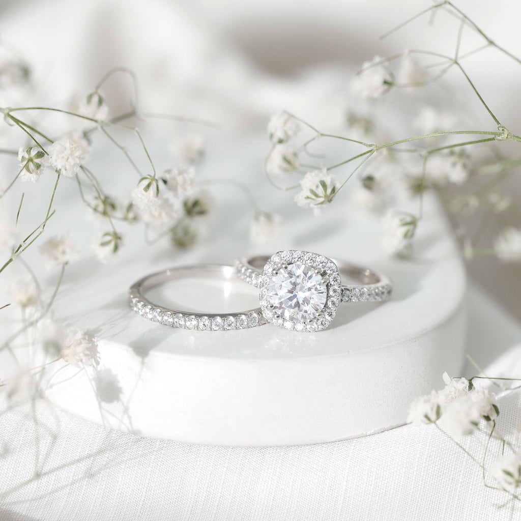 3 CT Round Cubic Zirconia Wedding Ring Set For Bride