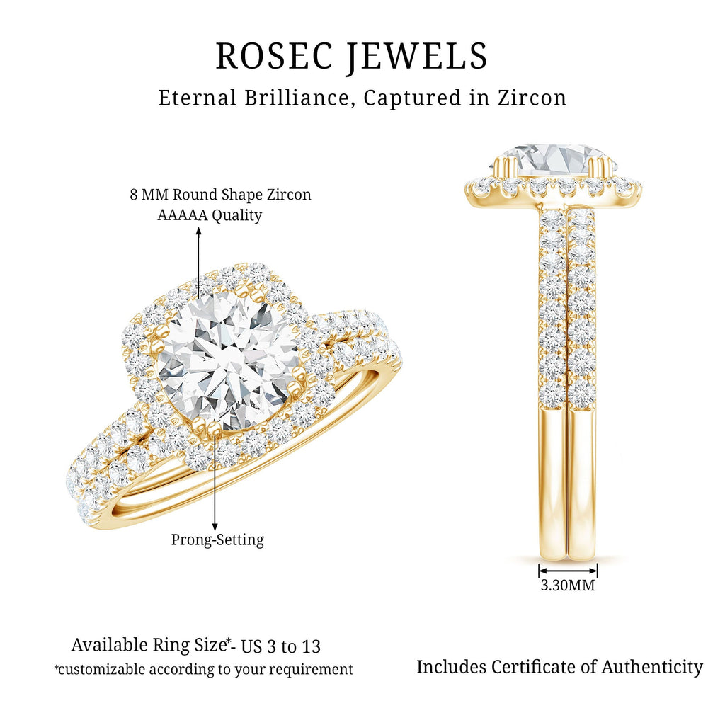 3 CT Round Cubic Zirconia Wedding Ring Set For Bride