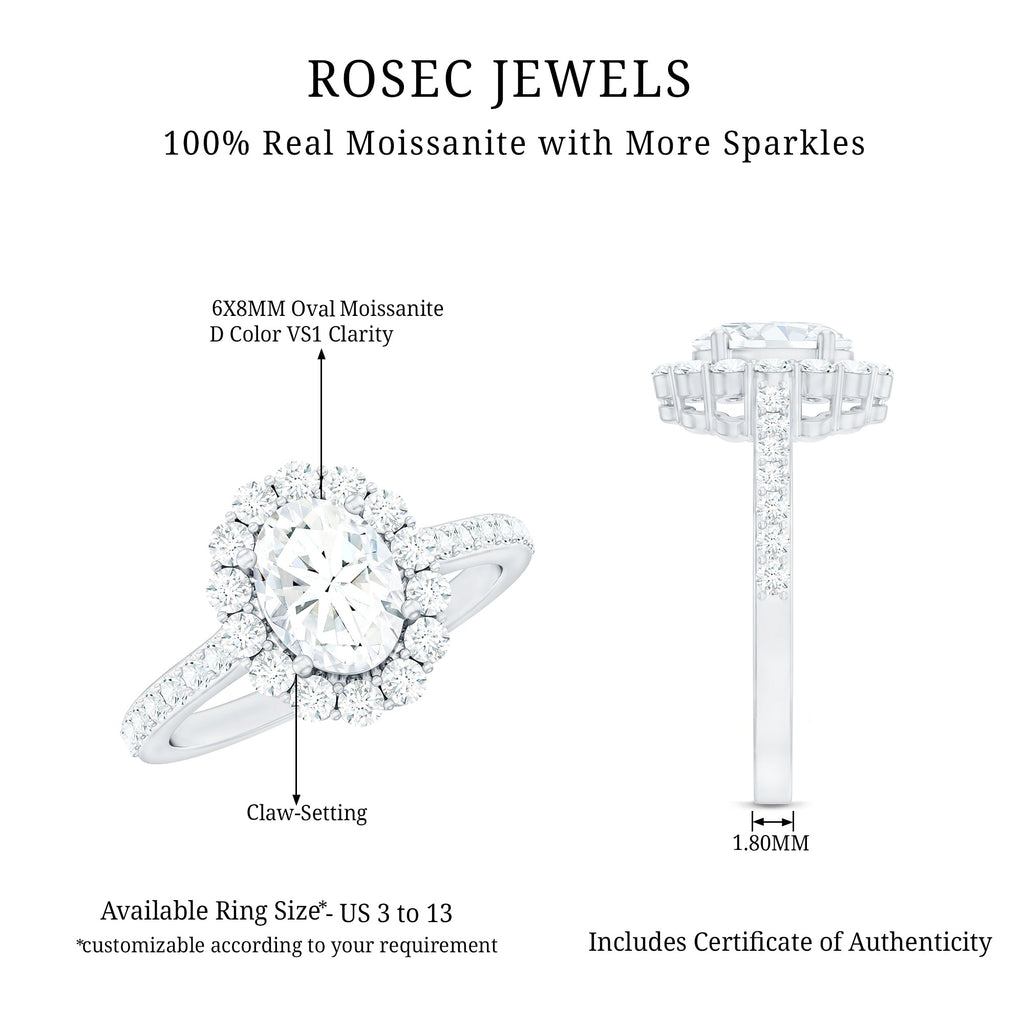 2.5 CT Oval Moissanite Classic Halo Engagement Ring