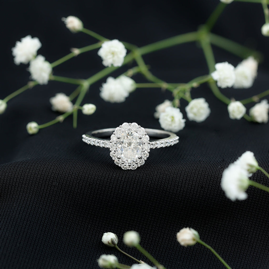 2.5 CT Oval Moissanite Classic Halo Engagement Ring