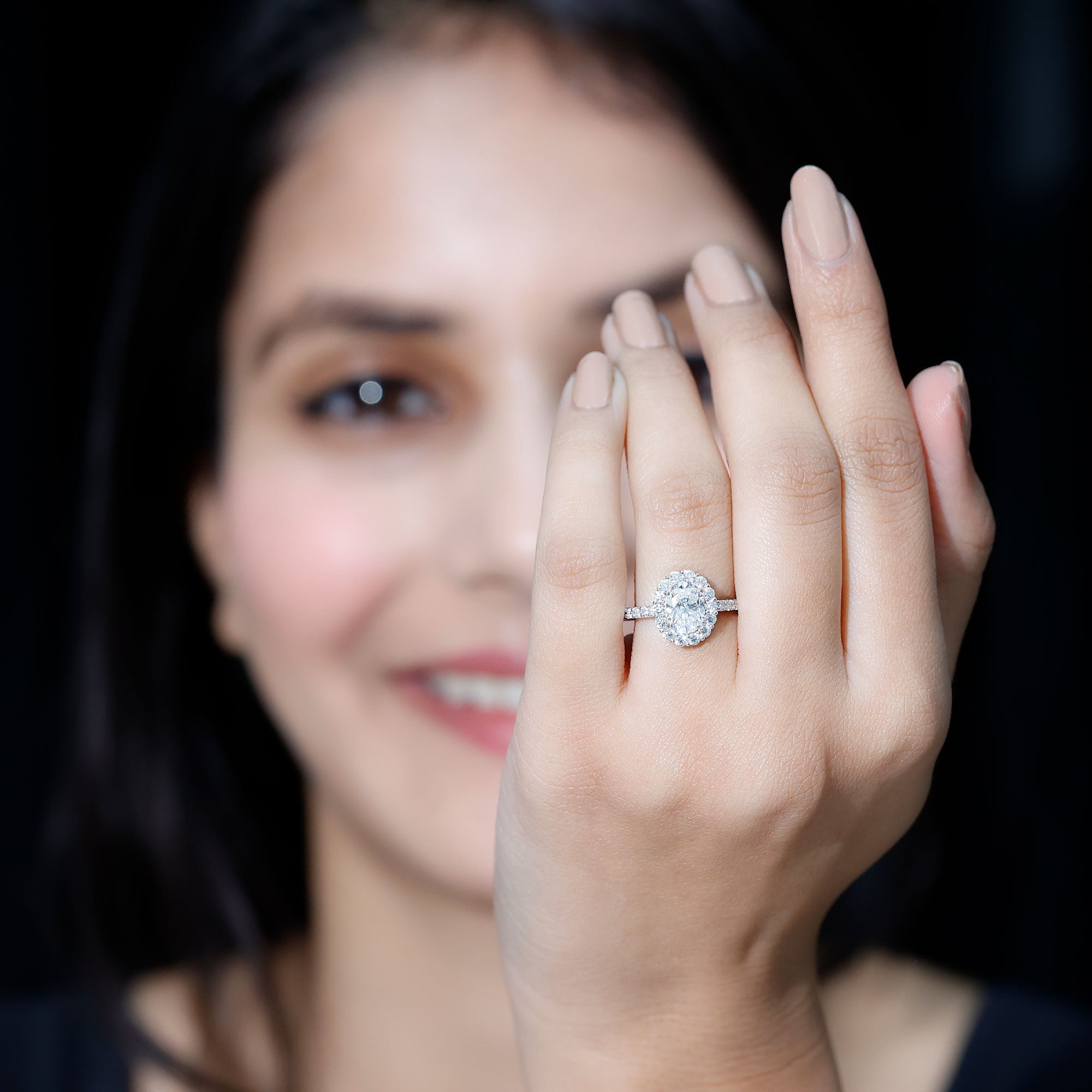 2.5 CT Oval Moissanite Classic Halo Engagement Ring