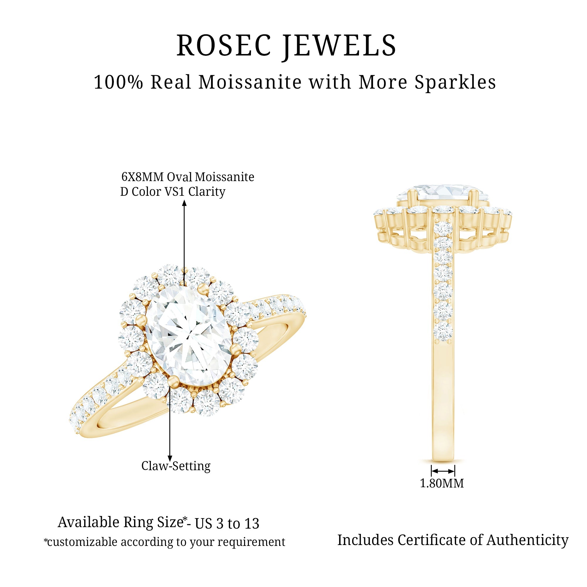 2.5 CT Oval Moissanite Classic Halo Engagement Ring