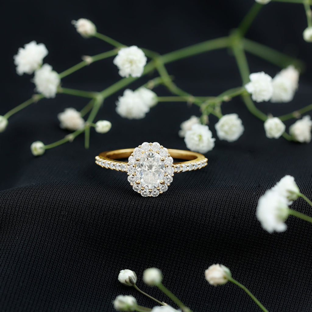 2.5 CT Oval Moissanite Classic Halo Engagement Ring