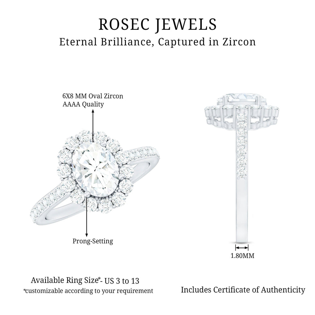 3 CT Oval Simulated Diamond Classic Halo Ring in Gold