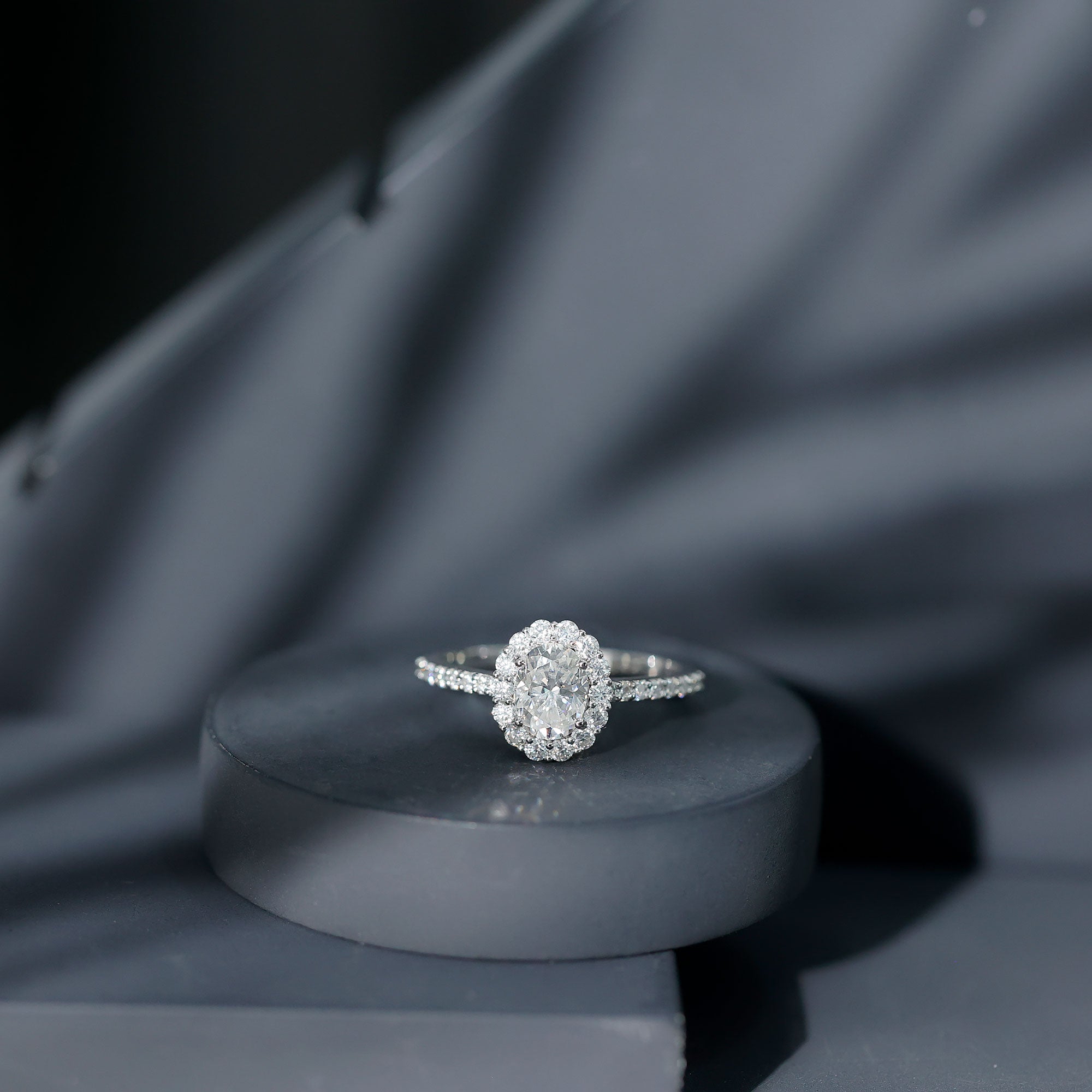3 CT Oval Simulated Diamond Classic Halo Ring in Gold