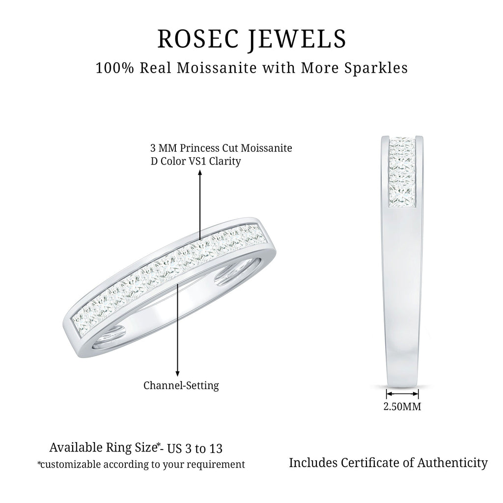 1.25 CT Princess Cut Moissanite Half Eternity Ring in Channel Setting
