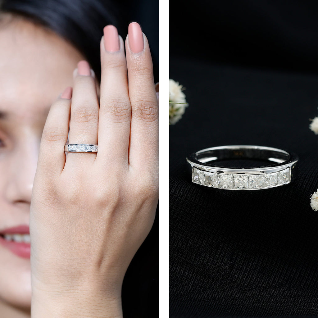 1.25 CT Princess Cut Moissanite Half Eternity Ring in Channel Setting