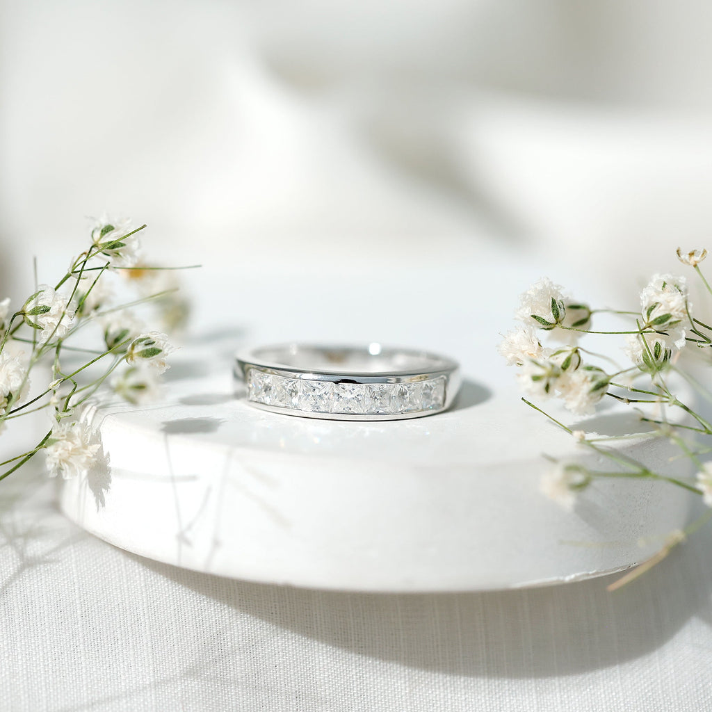 1.25 CT Princess Cut Moissanite Half Eternity Ring in Channel Setting