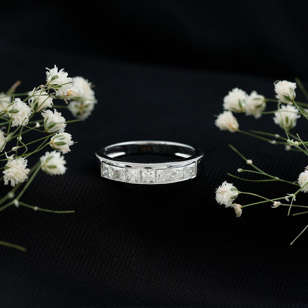 1.25 CT Princess Cut Moissanite Half Eternity Ring in Channel Setting