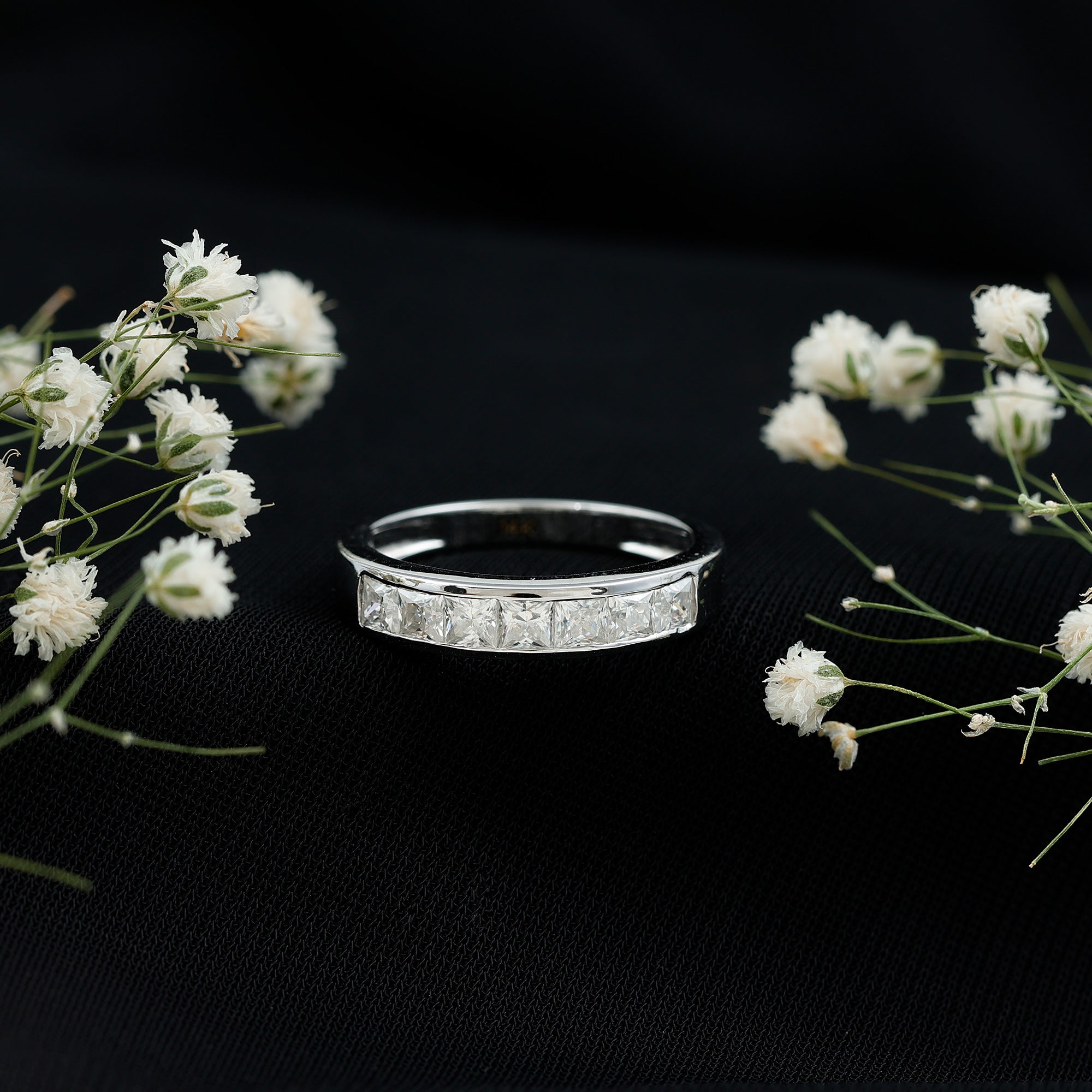 1.25 CT Princess Cut Moissanite Half Eternity Ring in Channel Setting