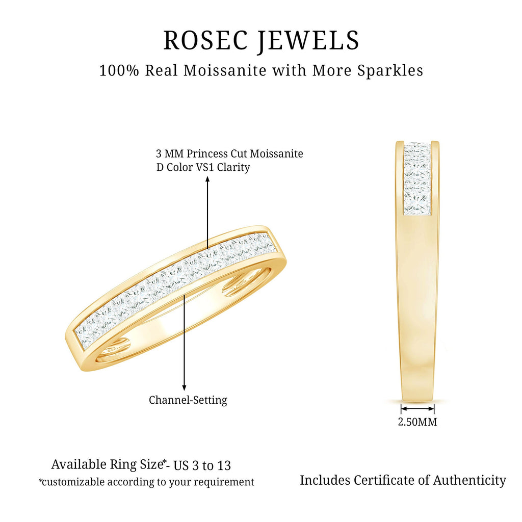 1.25 CT Princess Cut Moissanite Half Eternity Ring in Channel Setting