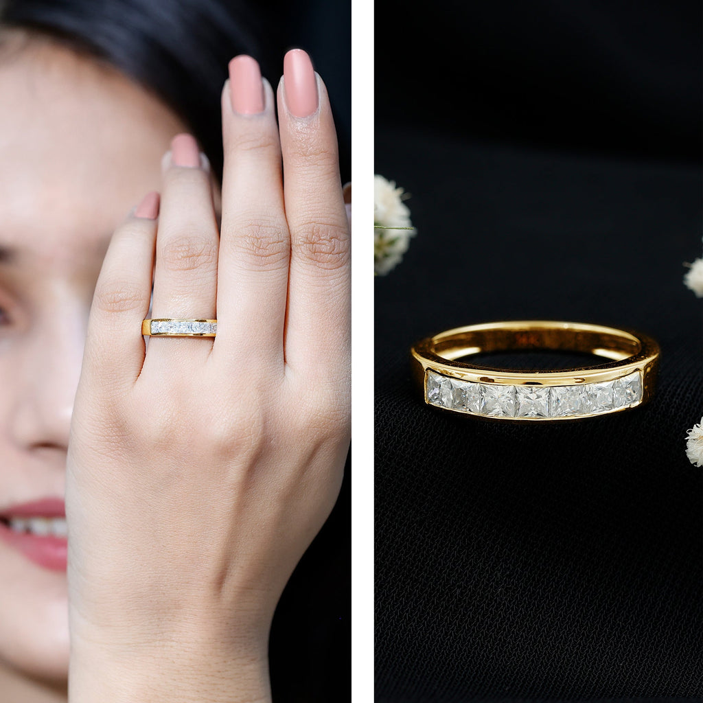1.25 CT Princess Cut Moissanite Half Eternity Ring in Channel Setting