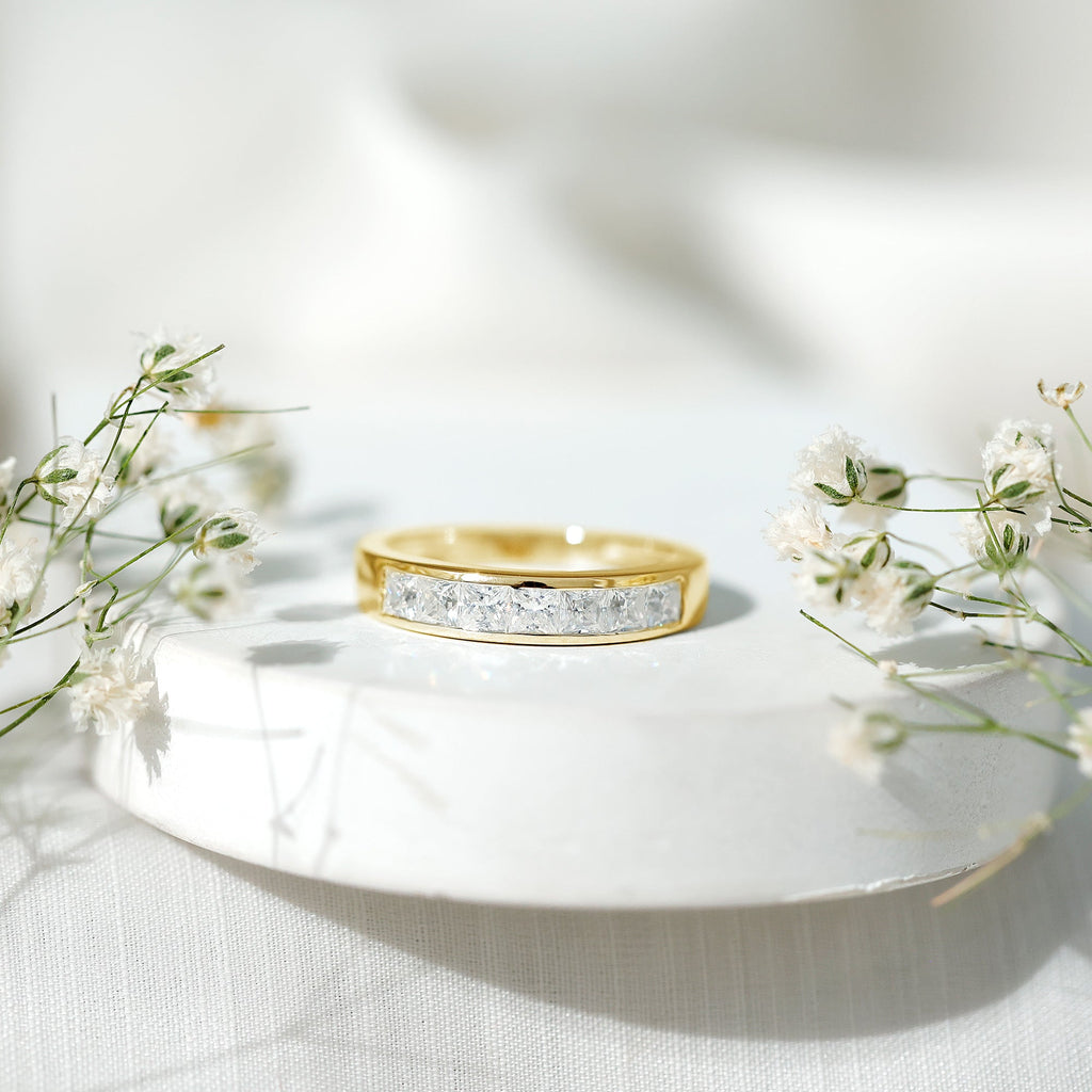 1.25 CT Princess Cut Moissanite Half Eternity Ring in Channel Setting