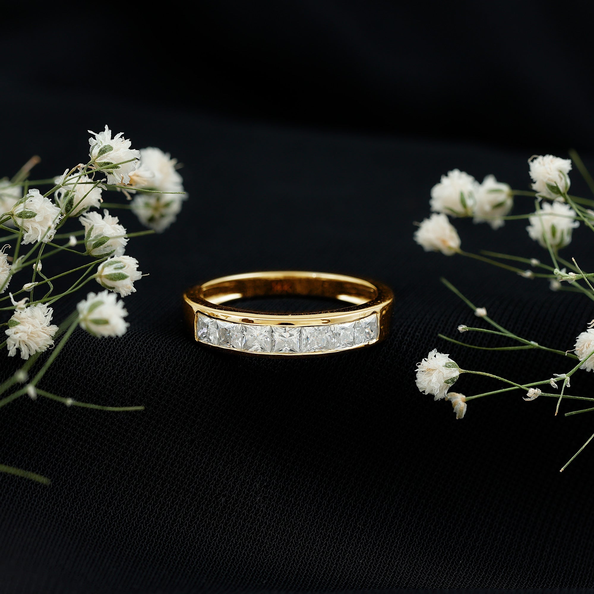 1.25 CT Princess Cut Moissanite Half Eternity Ring in Channel Setting