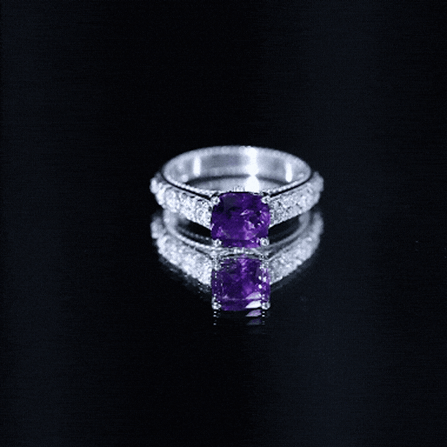Cushion Cut Solitaire Amethyst Floral Engagement Ring with Diamond