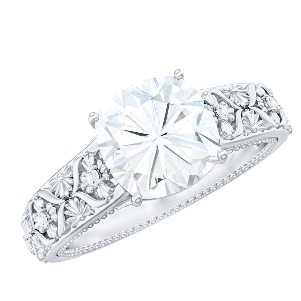 Cushion Cut Solitaire Zircon Gold Floral Engagement Ring
