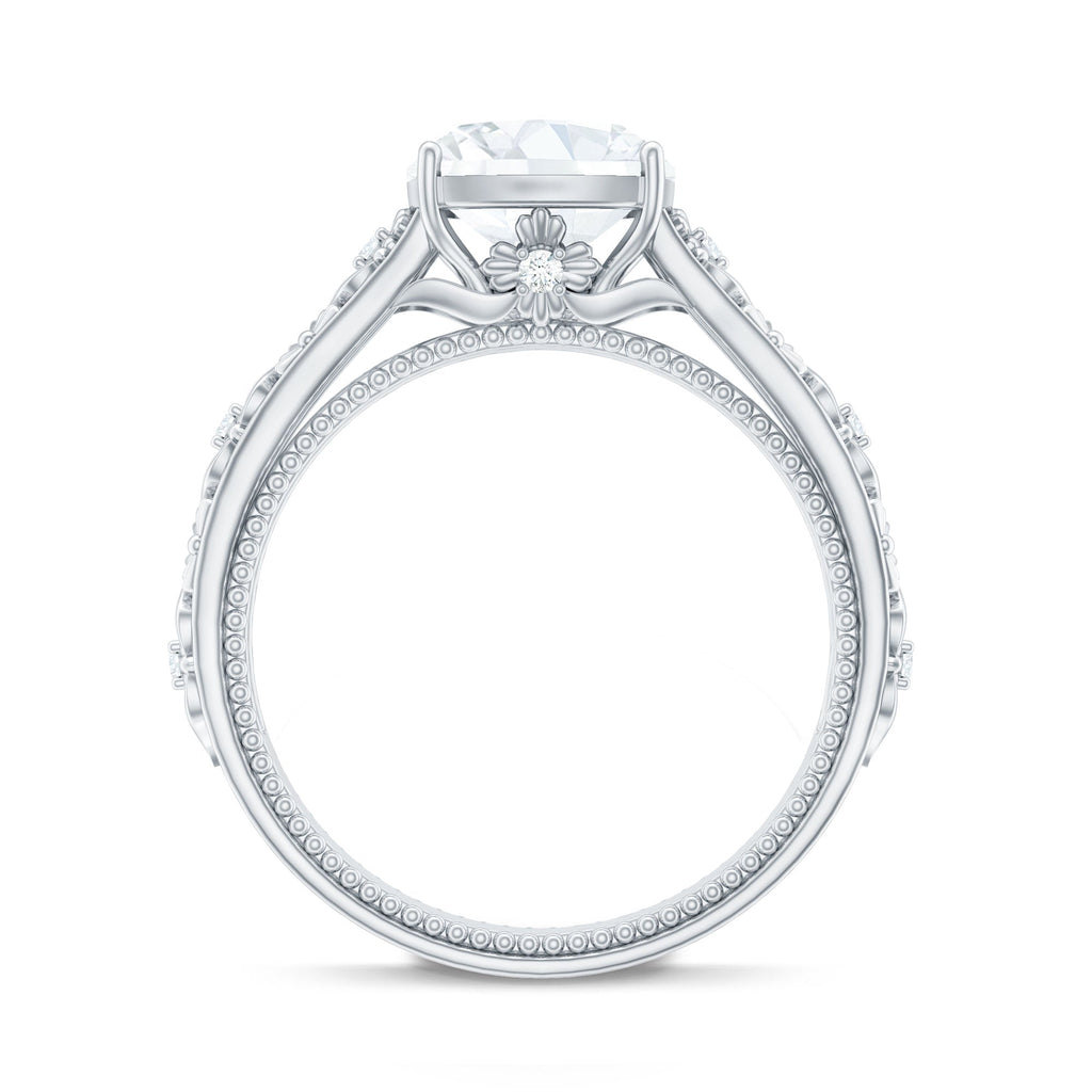 Cushion Cut Solitaire Zircon Gold Floral Engagement Ring