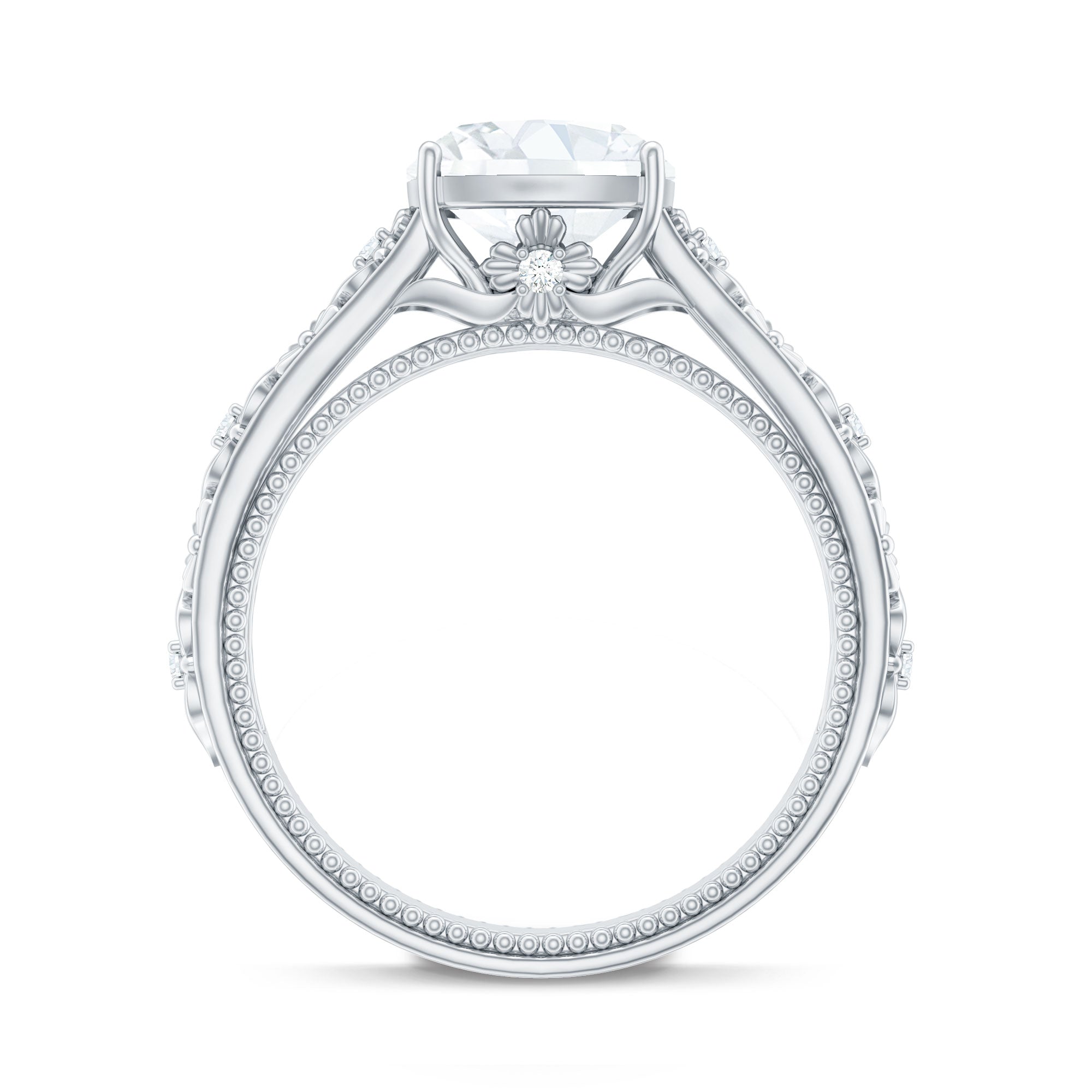 Cushion Cut Solitaire Zircon Gold Floral Engagement Ring