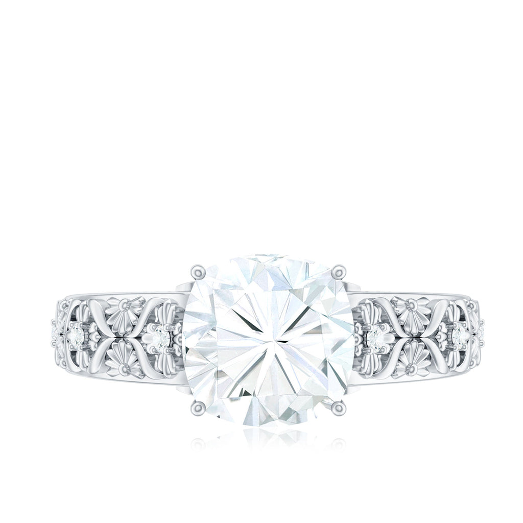 Cushion Cut Solitaire Zircon Gold Floral Engagement Ring