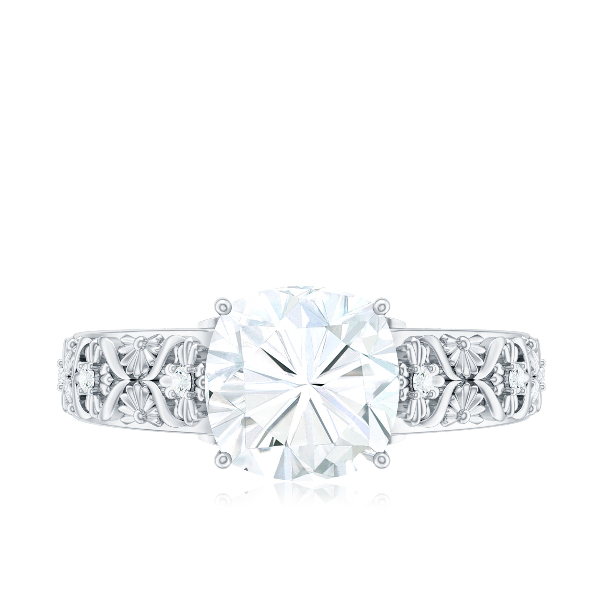 Cushion Cut Solitaire Zircon Gold Floral Engagement Ring