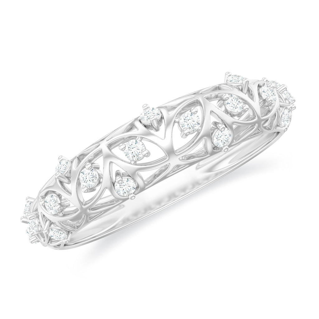 Round Zircon Semi Eternity Band Ring with Gold Filigree Details