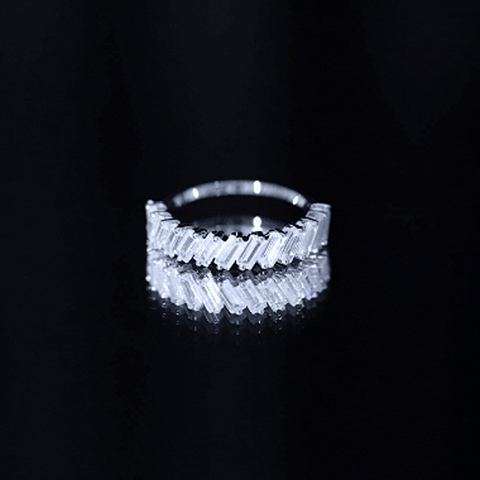 Tilted Baguette Cut Simulated Diamond Half Eternity Ring in Gold