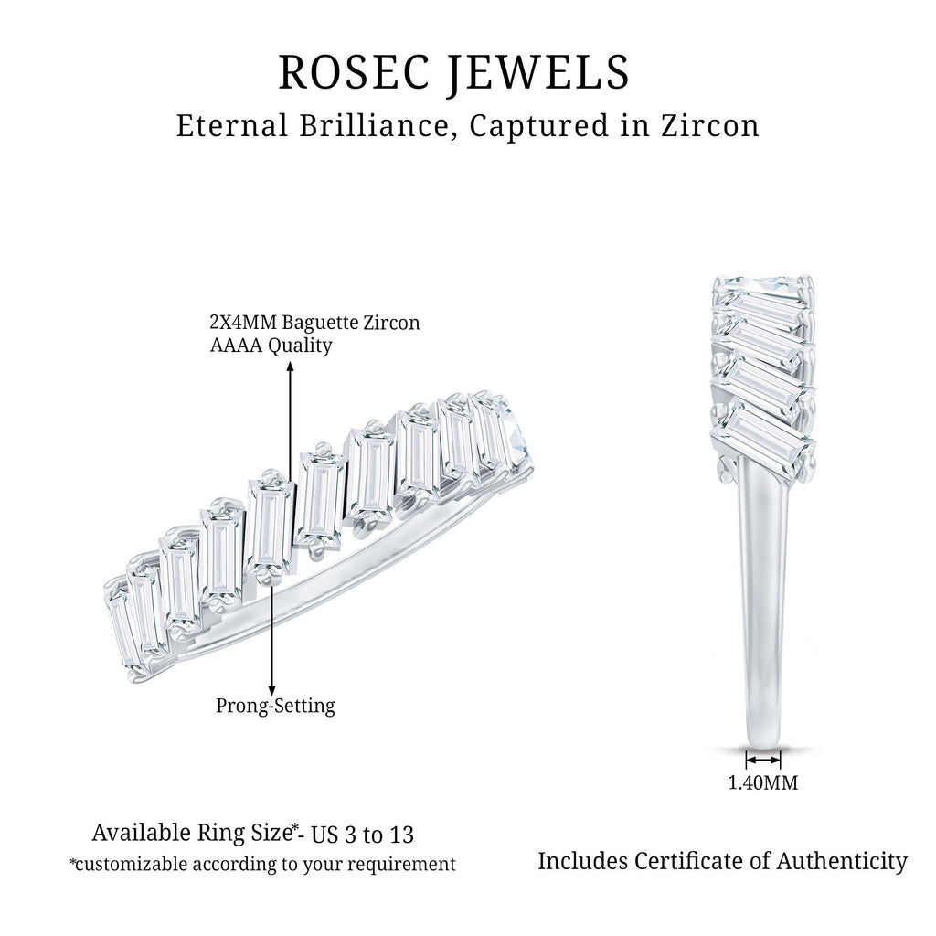 Tilted Baguette Cut Simulated Diamond Half Eternity Ring in Gold
