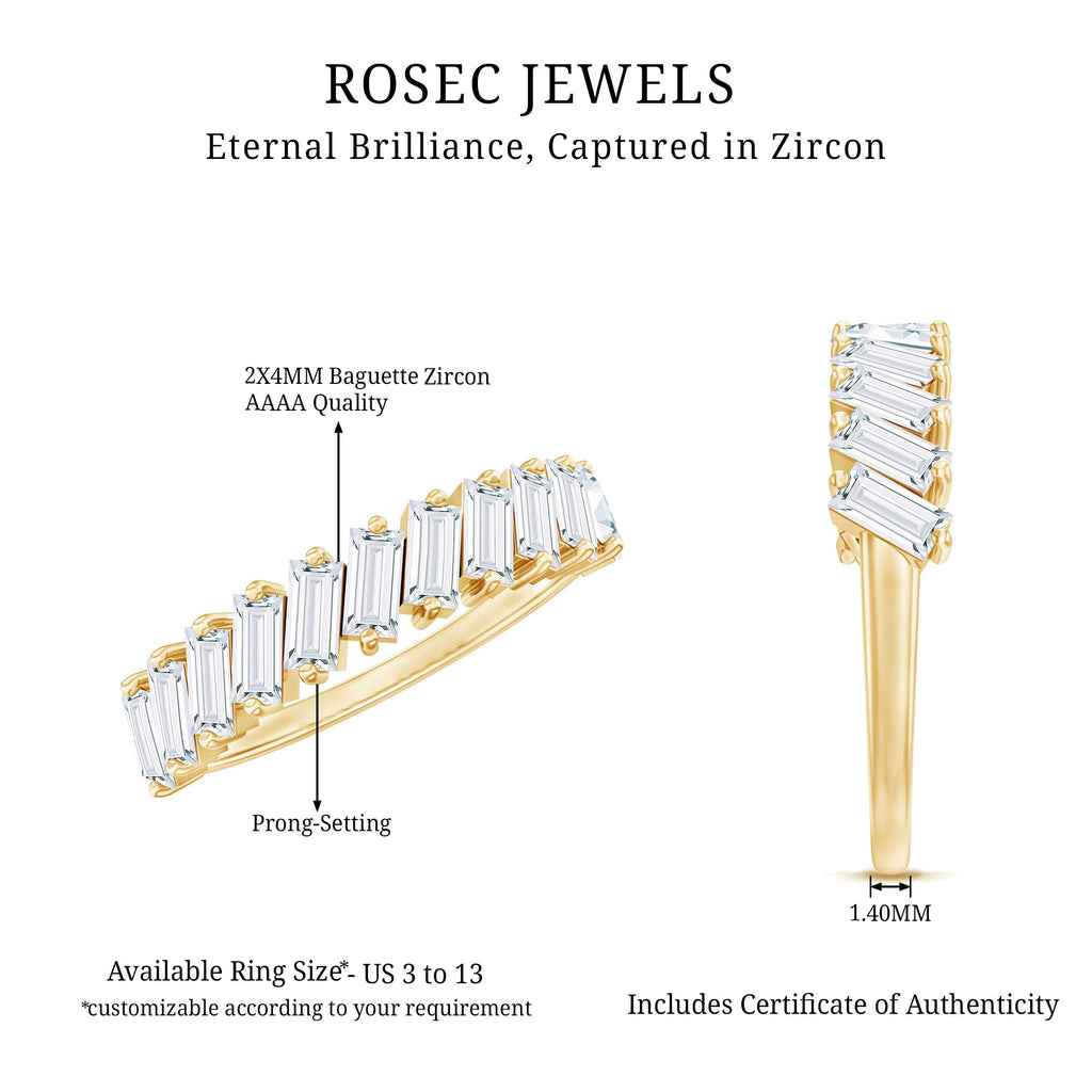 Tilted Baguette Cut Simulated Diamond Half Eternity Ring in Gold