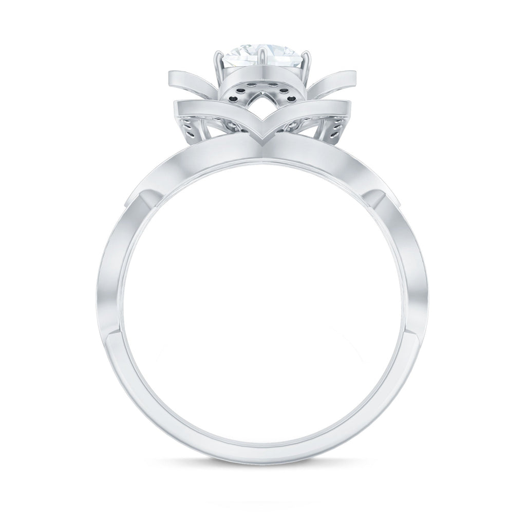 Vintage Style Zircon Floral Engagement Ring with Split Shank