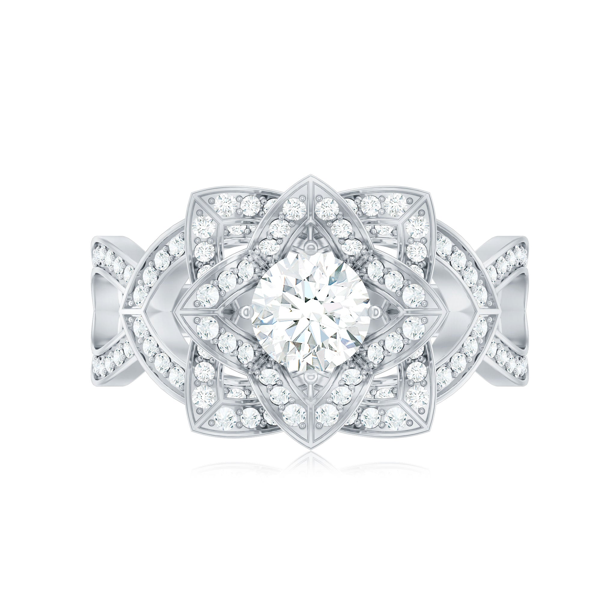 Vintage Style Zircon Floral Engagement Ring with Split Shank