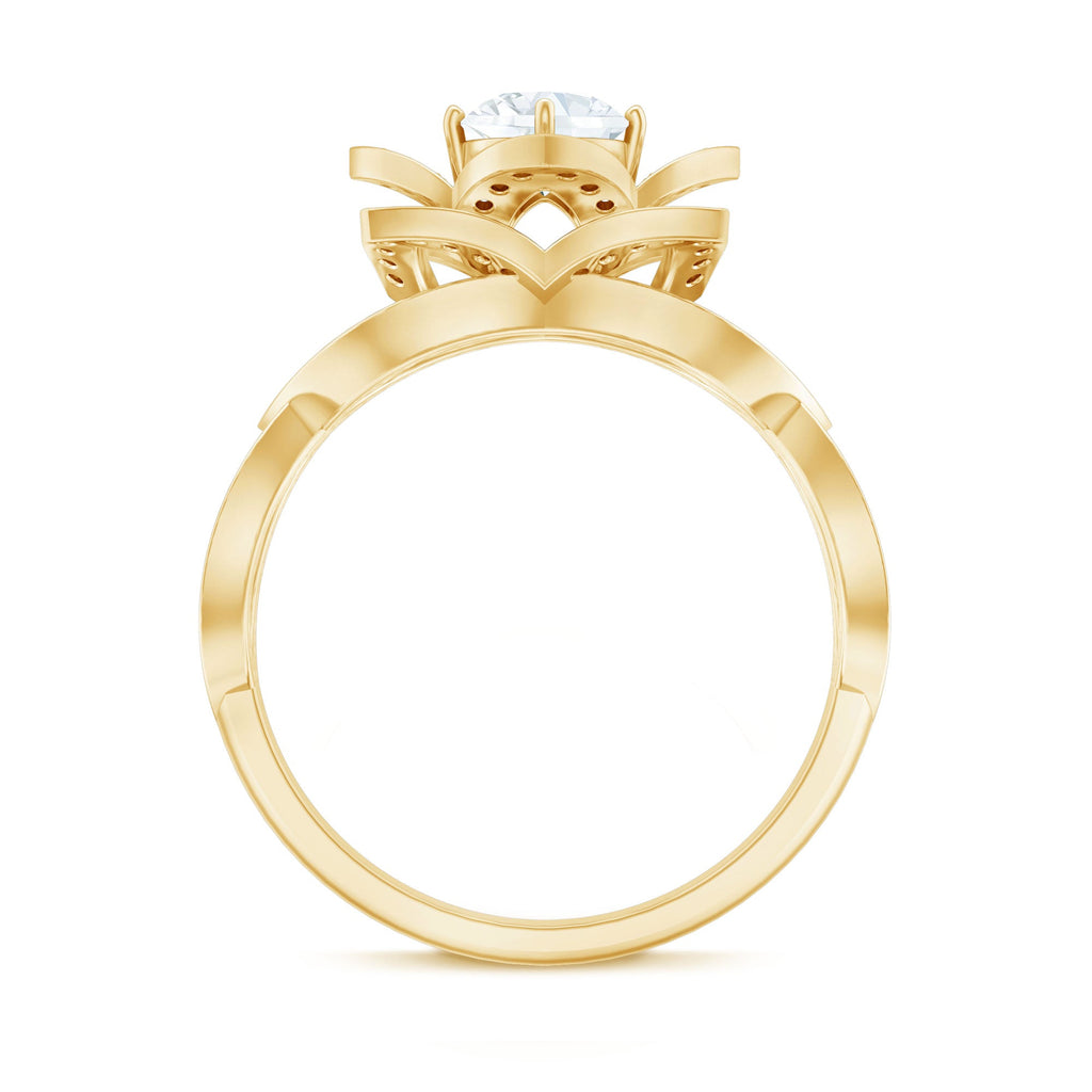 Vintage Style Zircon Floral Engagement Ring with Split Shank