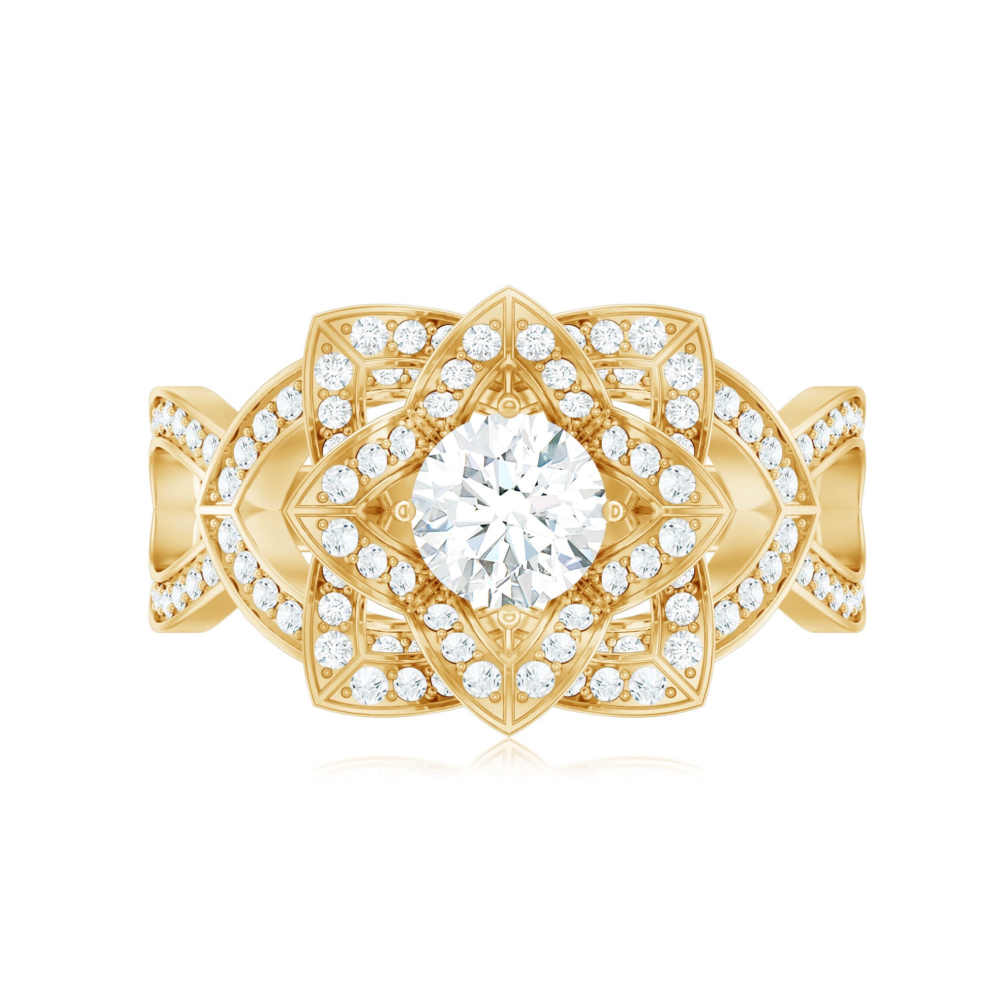 Vintage Style Zircon Floral Engagement Ring with Split Shank