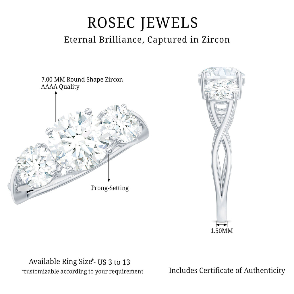 3 Stone Round Cubic Zirconia Crossover Engagement Ring