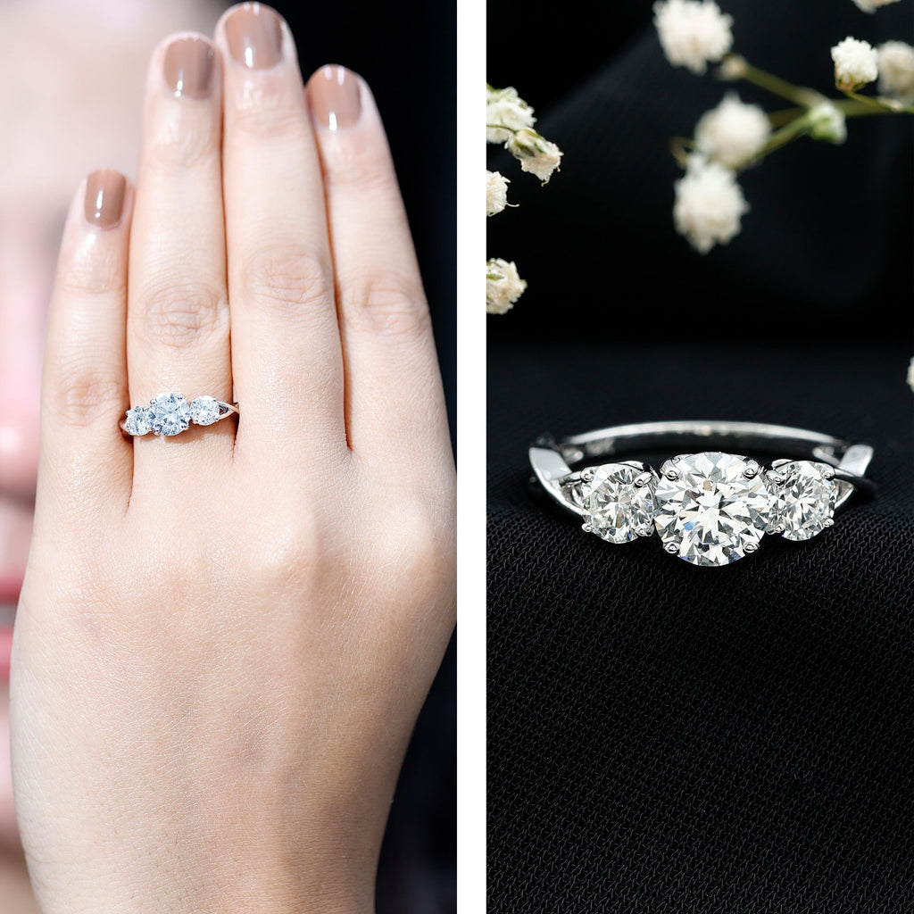 3 Stone Round Cubic Zirconia Crossover Engagement Ring