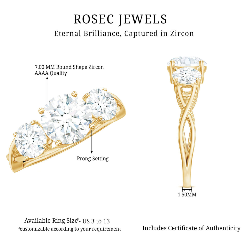 3 Stone Round Cubic Zirconia Crossover Engagement Ring
