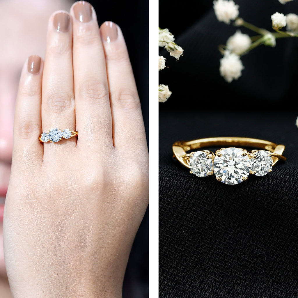 3 Stone Round Cubic Zirconia Crossover Engagement Ring